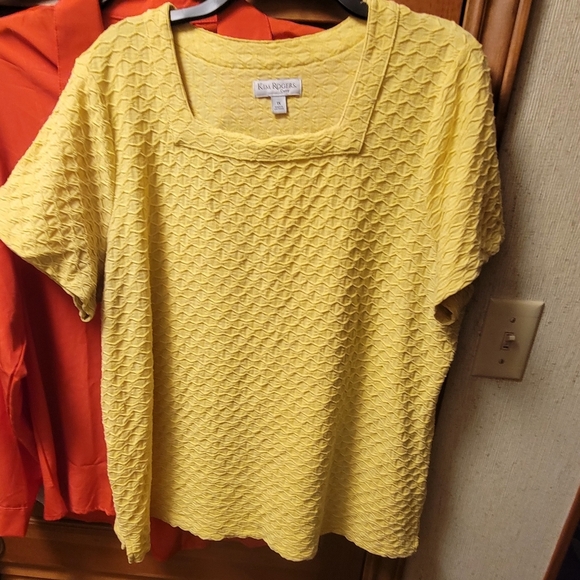 Kim Rogers Yellow Ribbed Short Sleeve Blouse 1x Preloved - Picture 1 of 4